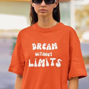 Women Orange Oversized Typography Dream Limits Tshirt