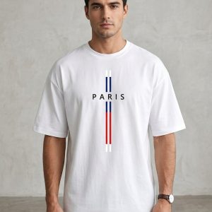 Men White Oversized Printed Paris T-shirt
