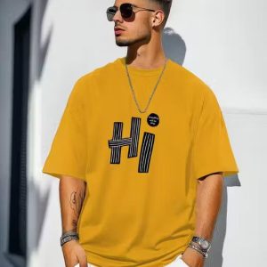 Men Mustard Oversized Typography HI T-shirt