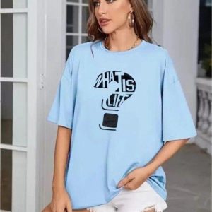Women Sky Blue Oversized Typography What is Life T-shirt