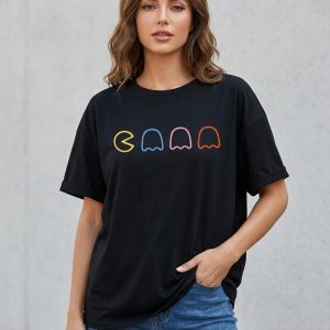 Women Black Oversized Printed Pacman T-shirt