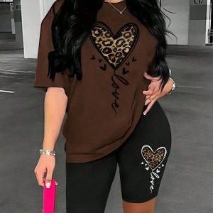 Women Brown Oversized Printed Love Animal T-shirt