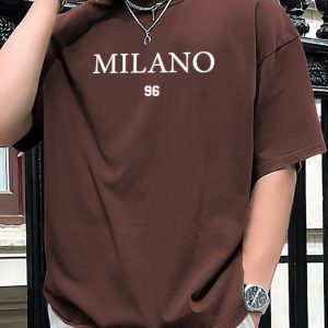Men Brown Oversized Typography Milano T-shirt