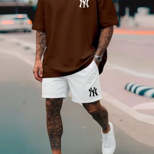 Men Brown Oversized Typography NY T-shirt