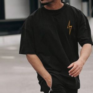 Men Black Oversized Printed Bolt T-shirt