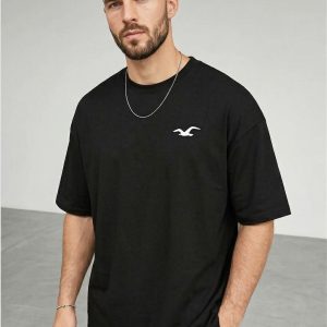 Men Black Oversized Printed Eagle T-shirt