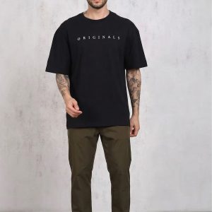 Men Black Oversized Typography Originals T-shirt