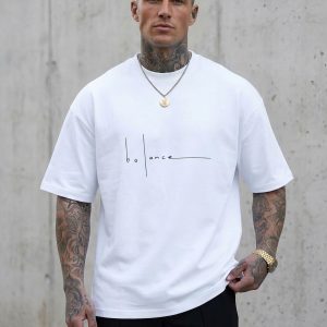 Men White Oversized Typography Balance T-shirt