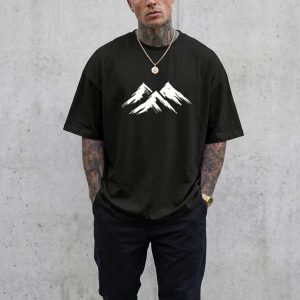 Men Black Oversized Printed Mountains T-shirt