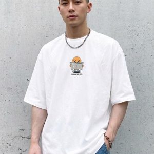 Men White Oversized Printed Read A Newspaper