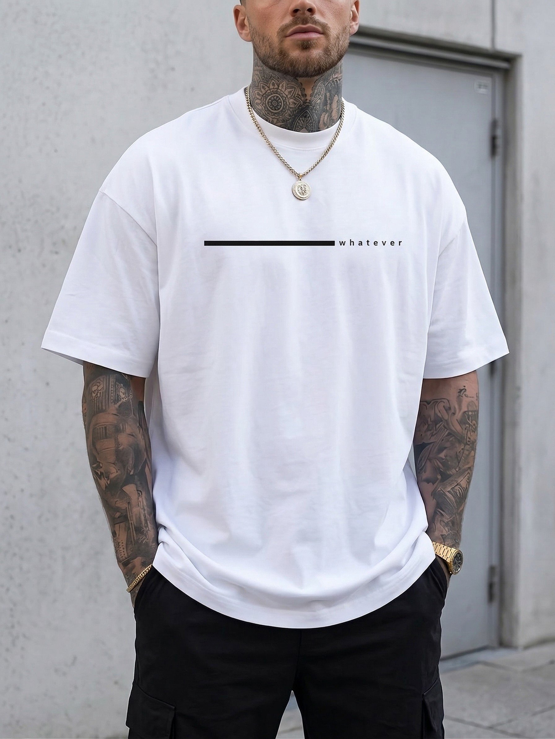 Men White Oversized Typography Whatever T-shirt