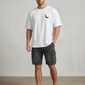 Men White Oversized Printed Half Moon T-shirt