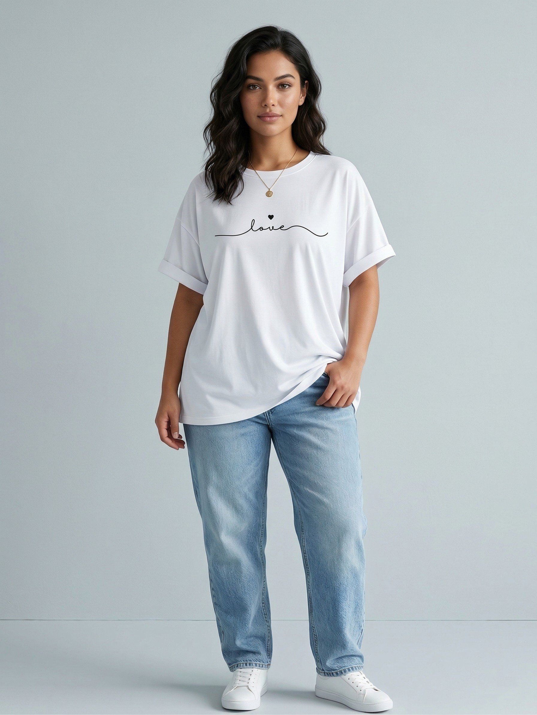 Women White Oversized Typography Love T-shirt