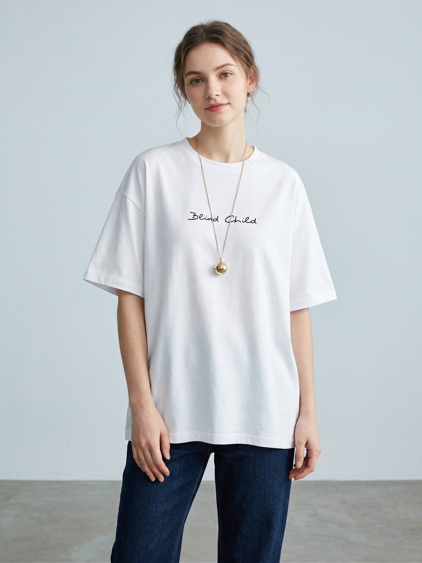 Women White Oversized Typography Blind Child T-shirt