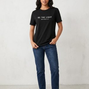 Women Black Oversized Typography Be The Light T-shirt