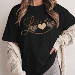 Women Black Oversized Printed Love3 T-shirt