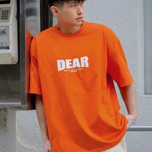 Men Orange Oversized Typography Dear T-shirt