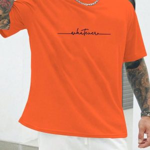 Men Orange Oversized Typography Whatever T-shirt