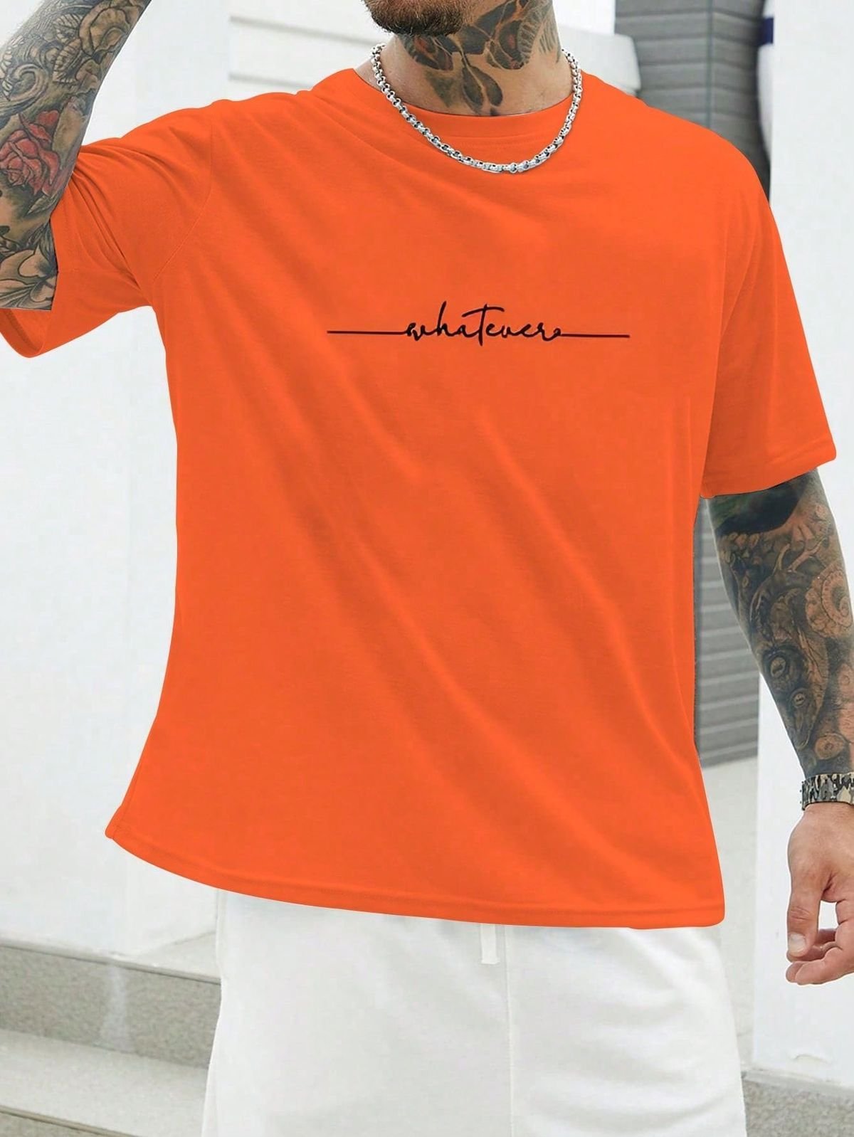 Men Orange Oversized Typography Whatever T-shirt