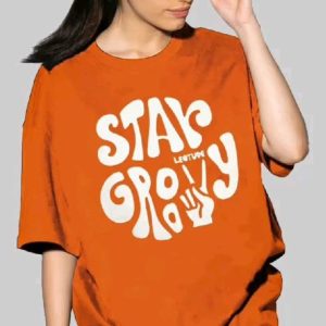 Women Orange Oversized Typography Stay Groovy T-shirt