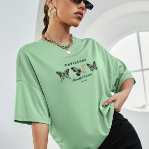 Women Pista Oversized Printed Butterfly T-shirt