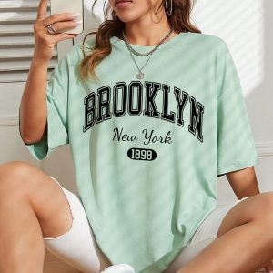 Women Pista Oversized Typography Brooklyn New York 1898 T-shirt