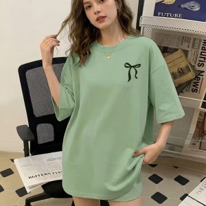 Women Pista Oversized Printed Bow T-shirt
