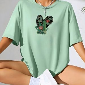 Women Pista Oversized Printed Cactus Heart T-shirt
