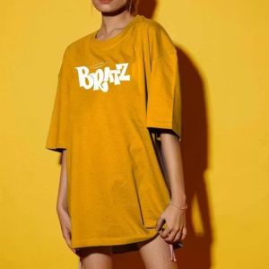 Women Mustard Oversized Typography Bratz T-shirt