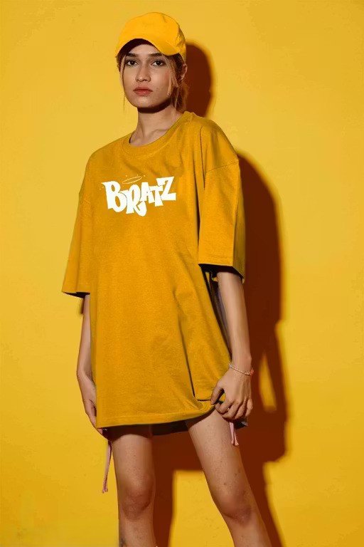 Women Mustard Oversized Typography Bratz T-shirt