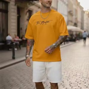Men Mustard Oversized Typography The Boston T-shirt