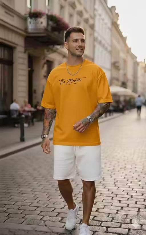Men Mustard Oversized Typography The Boston T-shirt