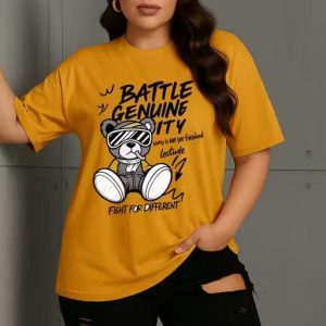 Women Mustard Oversized Typography Battle Genuine T-shirt