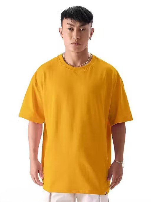 Men Mustard Oversized Plain T-shirt