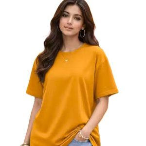 Women Mustard Oversized Plain T-shirt