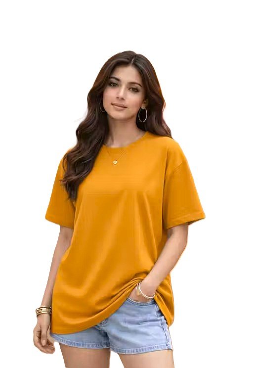 Women Mustard Oversized Plain T-shirt