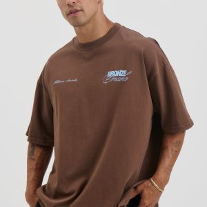Men Brown Oversized Typography Bronze Snake T-shirt