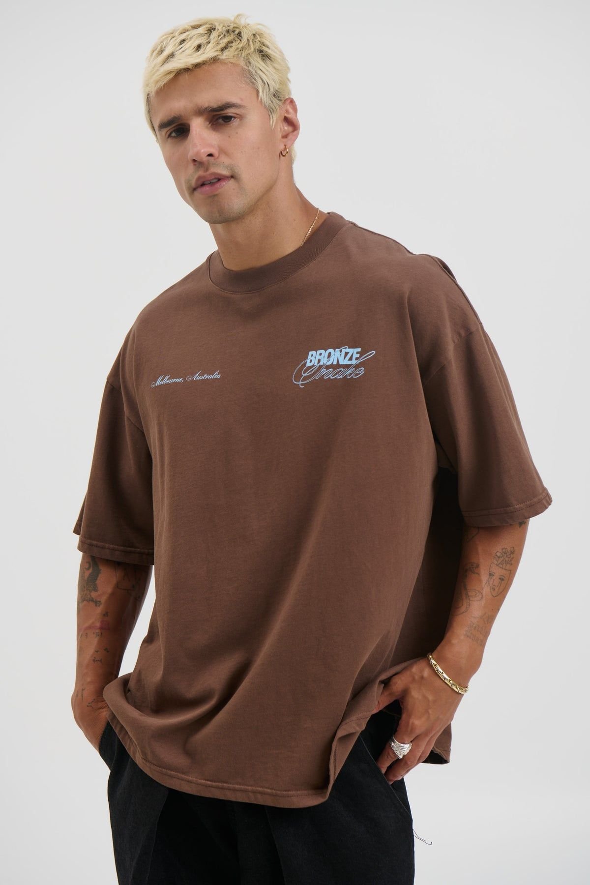 Men Brown Oversized Typography Bronze Snake T-shirt