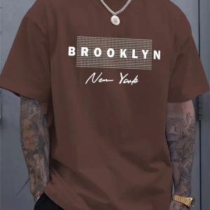 Men Brown Oversized Typography Brooklyn NY T-shirt