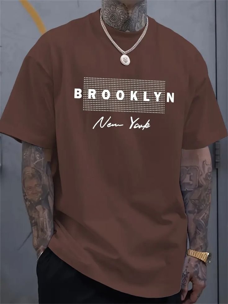 Men Brown Oversized Typography Brooklyn NY T-shirt
