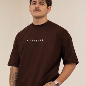 Men Brown Oversized Typography Maranata T-shirt