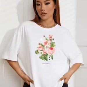 Women White Oversized Printed Flowers T-shirt