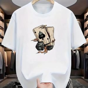 Men White Oversized Printed Poker T-shirt