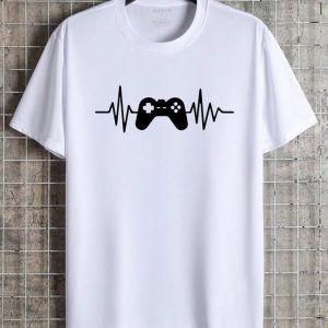 Men White Oversized Printed Game Music T-shirt