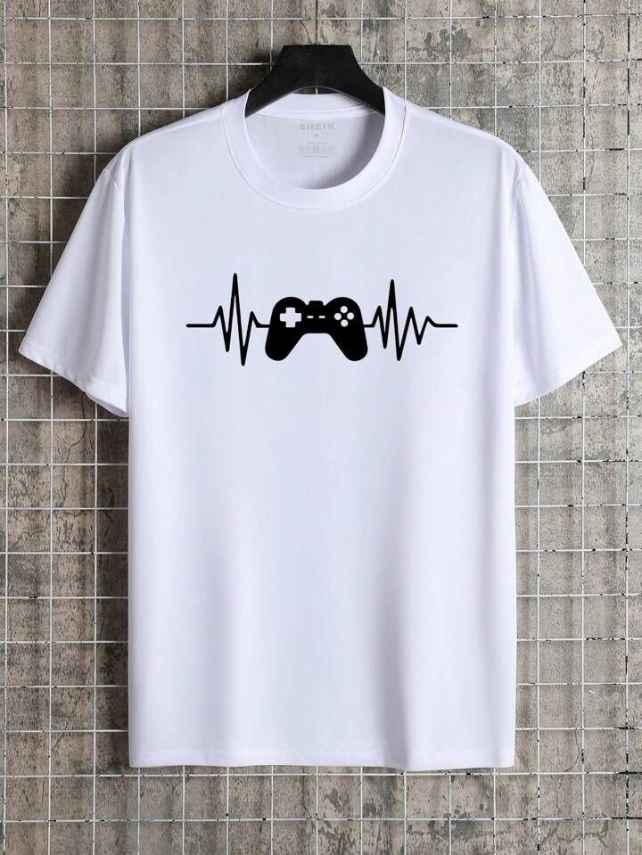 Men White Oversized Printed Game Music T-shirt