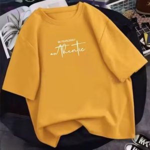 Women Mustard Oversized Typography Authentic T-shirt