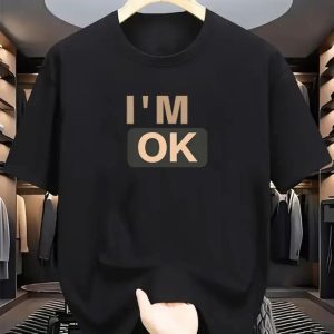 Men Black Oversized Typography I'm Ok T-shirt
