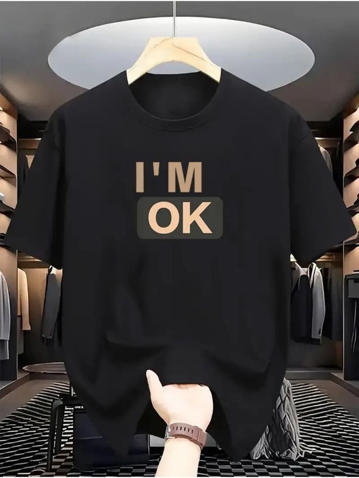 Men Black Oversized Typography I'm Ok T-shirt