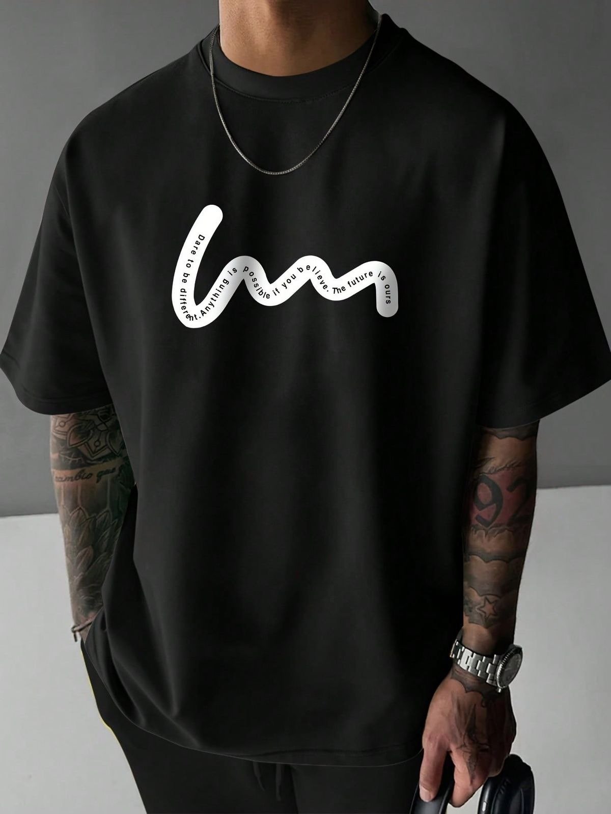 Men Black Oversized Typography Future Is Our T-shirt