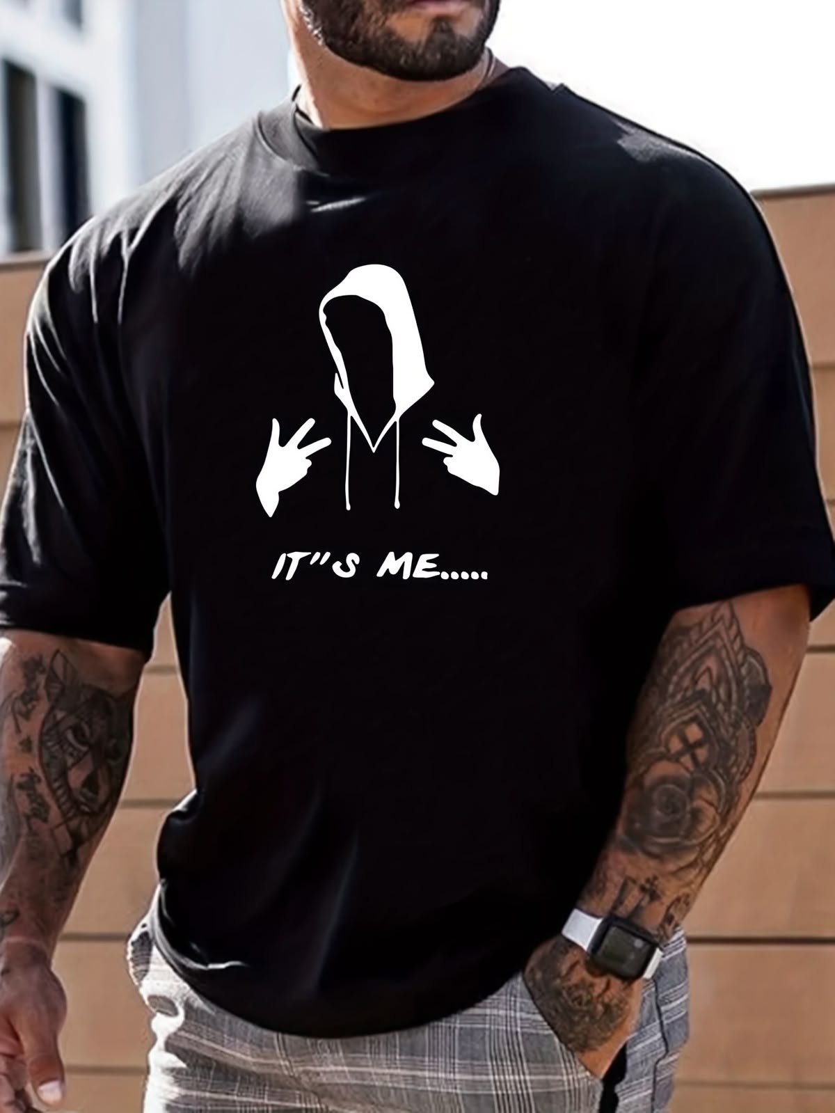 Men Black Oversized Printed It's Me T-shirt